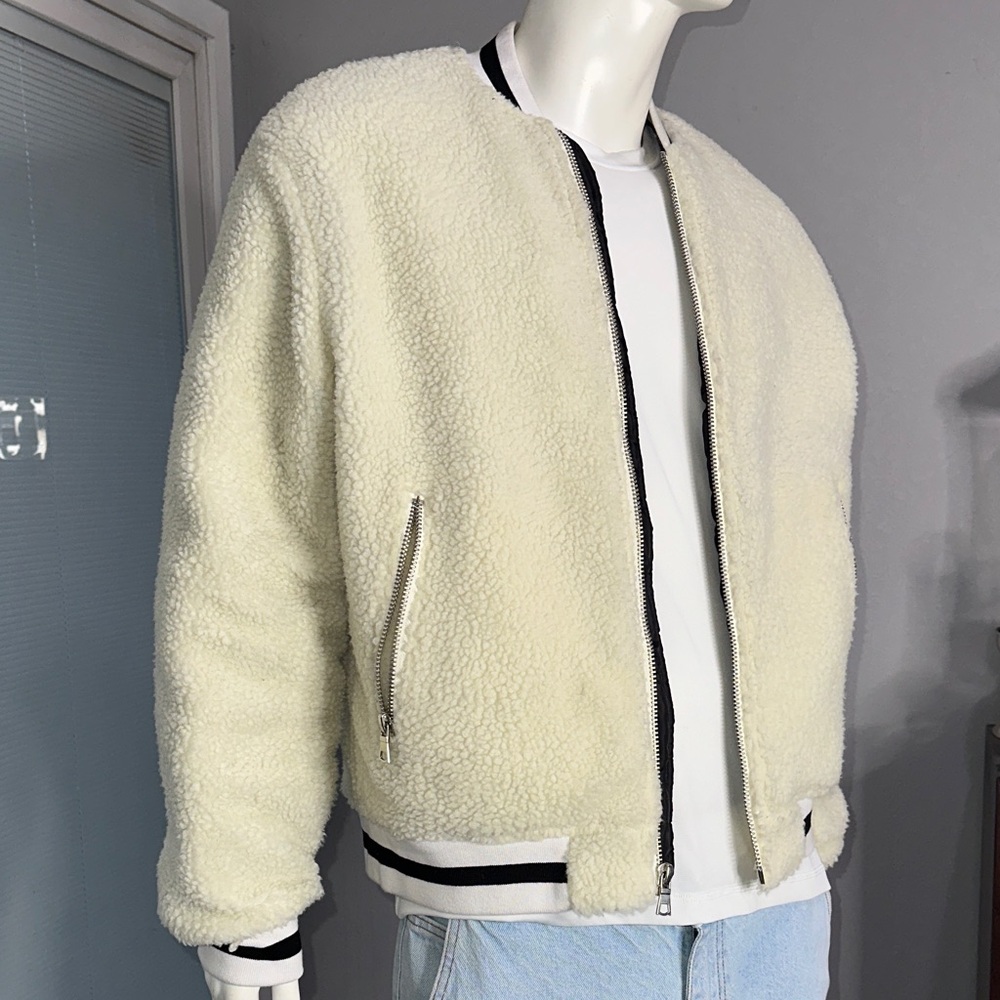 Forever 21 Men's Off-White Sherpa Bomber Jacket